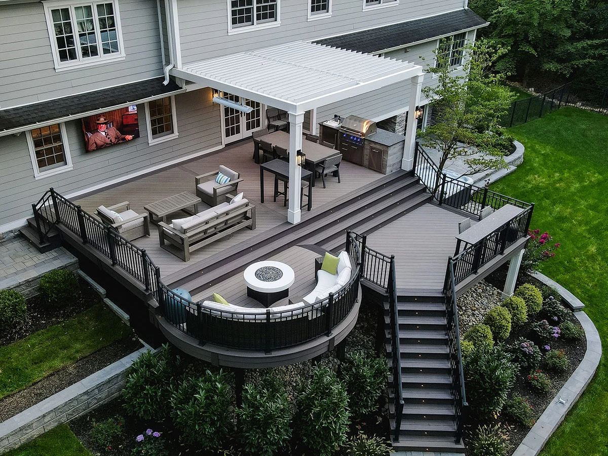 Custom built multi-feature composite deck layout for Cincinnati residence