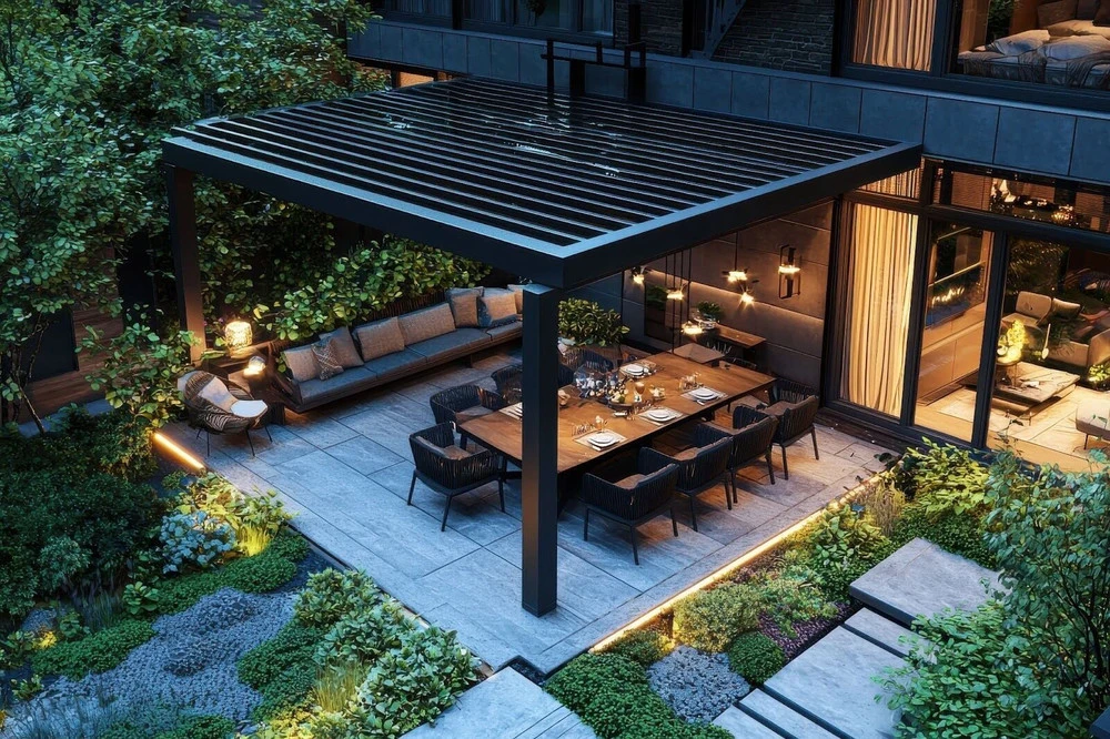 Spacious outdoor dining composite deck with table setup in a Cincinnati backyard